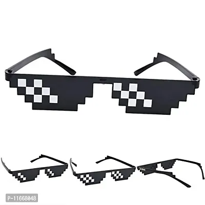 Naughtyy Musketeers Men's Thug Life with Pixelated Mosaic Acrylic Black Sunglasses-thumb0