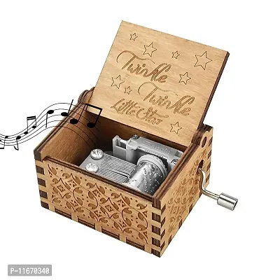 Caaju Wooden Hand cranked collectable Engraved Music Box (Twinkle Twinkle)