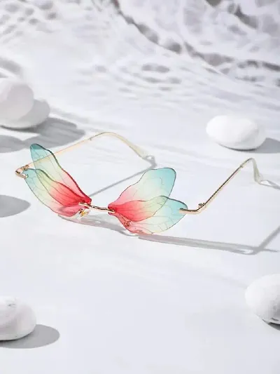 FUSKED Dragon Fly Sunglass cool Sunglass, Rimless Frameless Butterfly Sun glasses Unisex Vintage Eyewear REDGREEN SUNGLASS