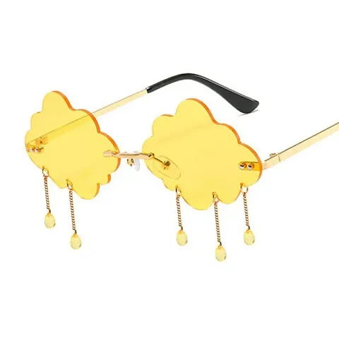 FUSKED Rimless Sunglasses Women's Personality Funny Party Flash Steampunk Sunglasses Trendy Clouds Decoration Glasses Yellow
