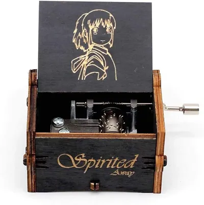 Fusked Spirited Away Music Box Anime Hand Crank Musical Boxes Birthday Gift for Kids Children Friends Black Chihiro Figure Engraved Music Toy