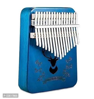 Kalimba Thumb 17 Keys Piano Beginners Professional Musical Instrument with Engraved Notes Blue