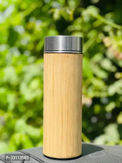 Water Bottle with Stainless Steel Tea Infuser Double Wall Insulated Wooden Flask - Leakproof Thermos Tumbler - Keeps Drinks Hot for 12 Hours and Cold for 24 Hours - 500ml