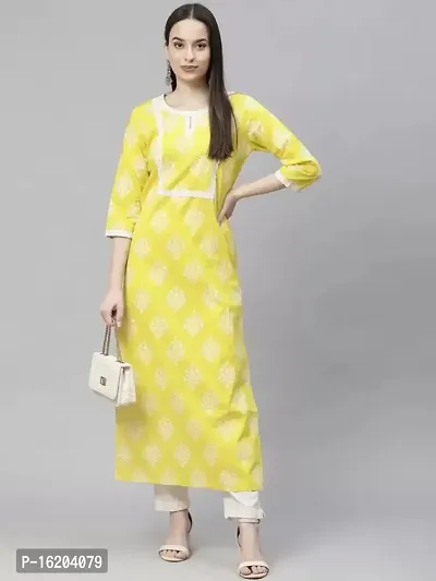 A-Line Yellow  Cotton  Semi Stitched Kurta For Women-thumb0