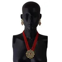 Stylish Red Glass Necklace Chain With Earrings For Women-thumb2