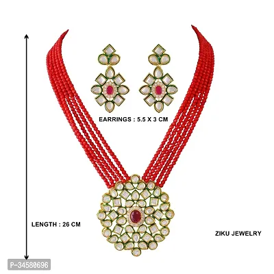 Stylish Red Glass Necklace Chain With Earrings For Women-thumb2