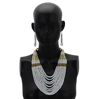 Stylish White Metal Necklace Chain With Earrings For Women-thumb3