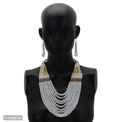 Stylish White Metal Necklace Chain With Earrings For Women-thumb4