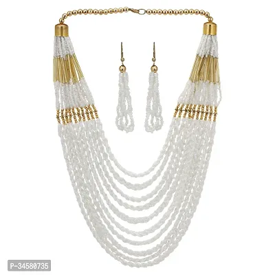 Stylish White Metal Necklace Chain With Earrings For Women-thumb0