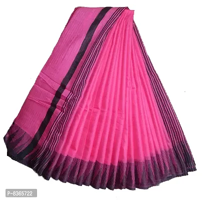 INDIA SILK PWCS LTD Women's Bhagalpuri Cotton Silk Temple Border Saree with Blouse (KST39, Pink Black)-thumb0