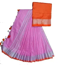 Handloom Fabric Women's Linen Viscose Saree with Blouse Piece, HF 002-SR (Pink)-thumb4
