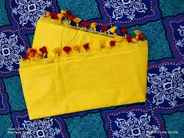 maatara handloom Women's linen slub Bhagalpuri Saree with Red Handblock print blouse piece ( MJ5 , Yellow )-thumb2