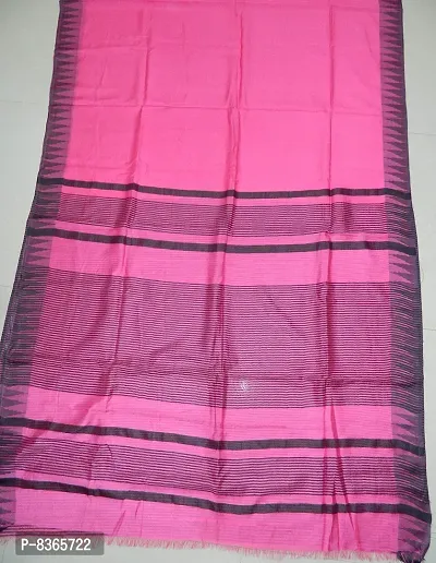 INDIA SILK PWCS LTD Women's Bhagalpuri Cotton Silk Temple Border Saree with Blouse (KST39, Pink Black)-thumb4