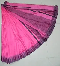 INDIA SILK PWCS LTD Women's Bhagalpuri Cotton Silk Temple Border Saree with Blouse (KST39, Pink Black)-thumb1