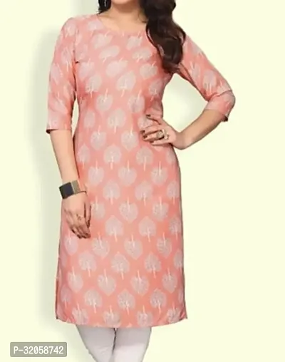 Stylish Peach Cotton Blend Kurta For Women-thumb0