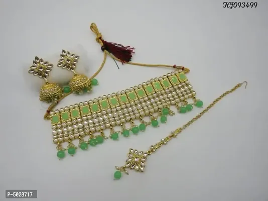 Trendy Brass Choker with Earring and Mangtika for Women