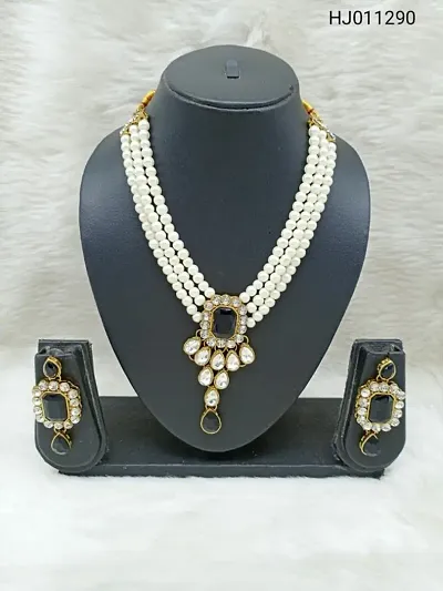 Trendy Designer Alloy Kundan Pearl Necklace Set