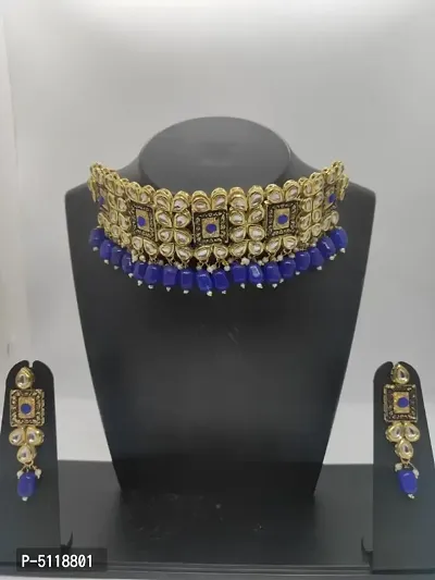 Latest Beautiful Brass Kundan Choker with Earrings-thumb0