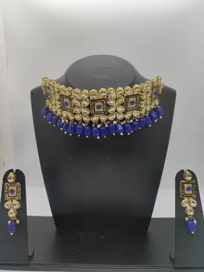 Latest Beautiful Brass Kundan Choker with Earrings