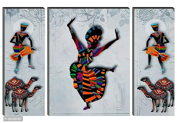 Set Of 3-Piece Traditional Dance Modern Art MDF Framed Wall Art Painting-thumb0