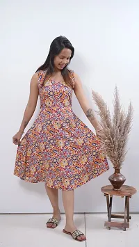 Trendy Multicoloured Crepe Knee Length Printed Dress For Women-thumb1