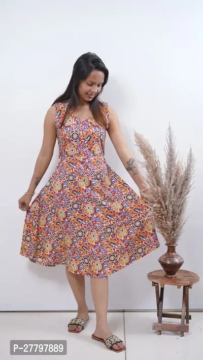 Trendy Multicoloured Crepe Knee Length Printed Dress For Women-thumb2
