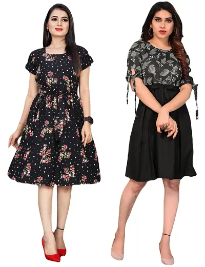 Stylish Crepe Dresses Women Pack Of 2