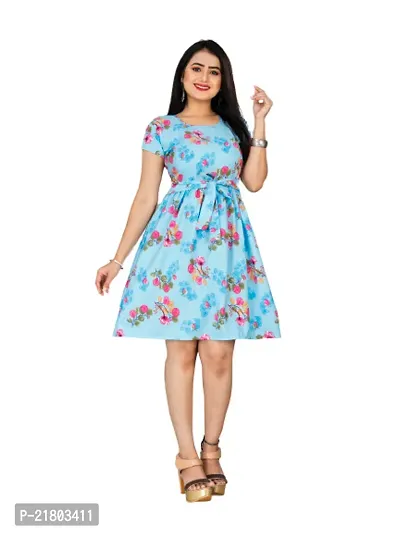 Stylish Multicoloured Crepe Printed Dress For Women-thumb0