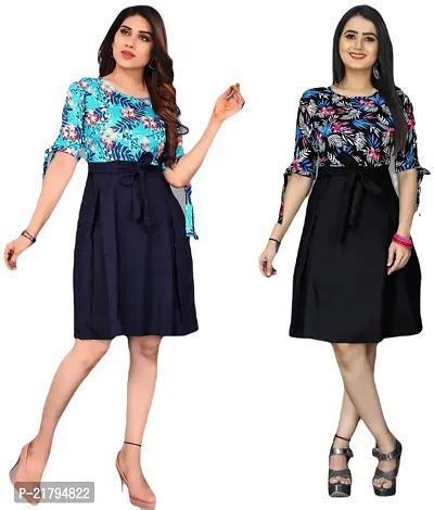 Stylish Multicoloured Crepe Printed Dresses Women Pack Of 2