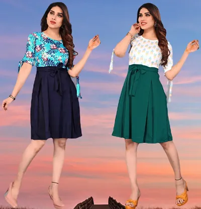 Stylish Crepe Dresses Women Pack Of 2