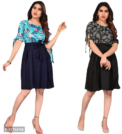 Stylish Multicoloured Crepe Printed Dresses Women Pack Of 2