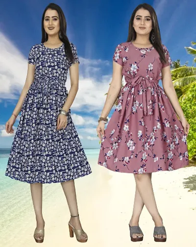 Stylish Crepe Dresses Women Pack Of 2