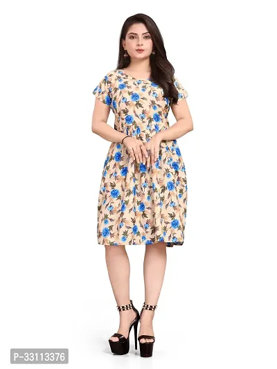 Stylish Peach Crepe Printed Fit And Flare Dress For Women-thumb0