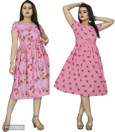 Stylish Multicoloured Crepe Printed Dresses Women Pack Of 2