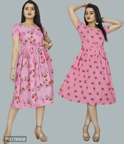 Stylish Multicoloured Crepe Printed Dresses Women Pack Of 2