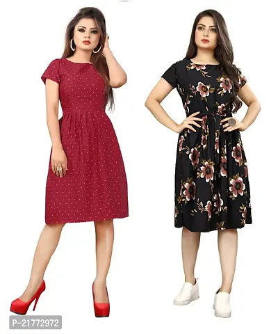 Stylish Multicoloured Crepe Printed Dresses For Women Pack Of 2