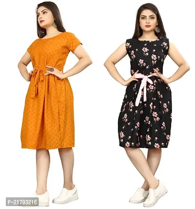 Stylish Multicoloured Crepe Printed Dresses Women Pack Of 2-thumb0