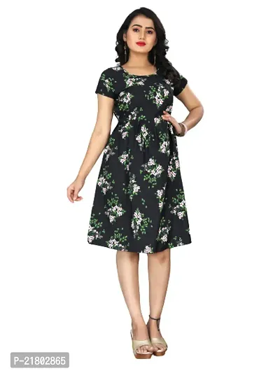 Stylish Multicoloured Crepe Printed Dress For Women-thumb0