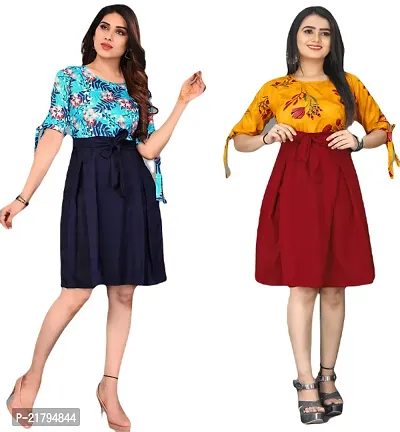 Stylish Multicoloured Crepe Printed Dresses Women Pack Of 2-thumb0