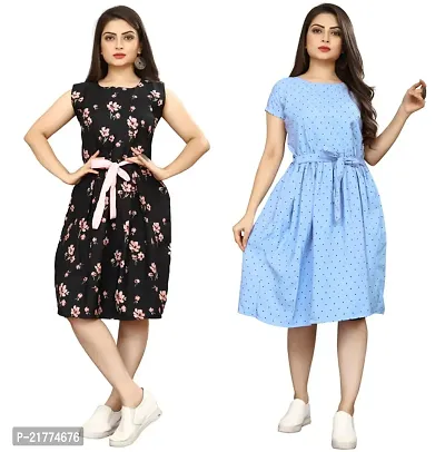 Stylish Multicoloured Crepe Printed Dresses For Women Pack Of 2-thumb0