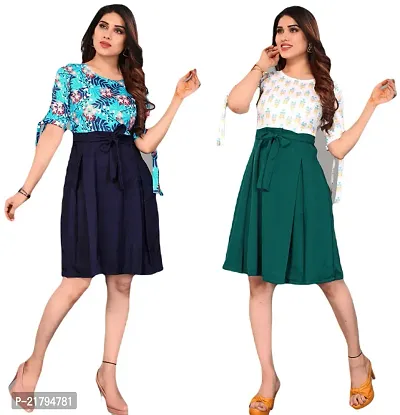 Stylish Multicoloured Crepe Printed Dresses Women Pack Of 2-thumb0