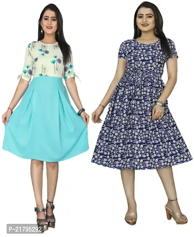 Stylish Multicoloured Crepe Printed Dresses Women Pack Of 2-thumb0