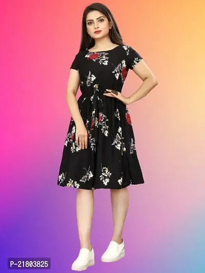 Stylish Multicoloured Crepe Printed Dress For Women