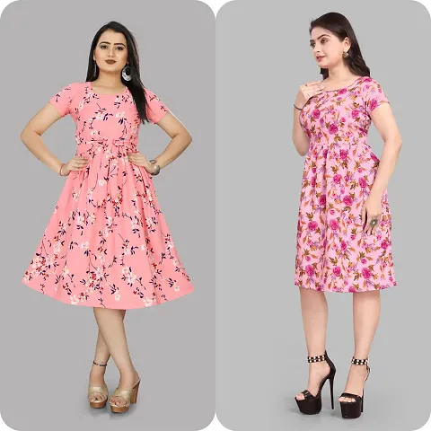 Stylish Crepe Dresses For Women And Girls- Pack Of 2