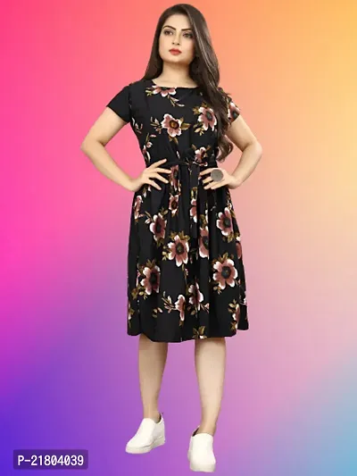 Stylish Multicoloured Crepe Printed Dress For Women-thumb0