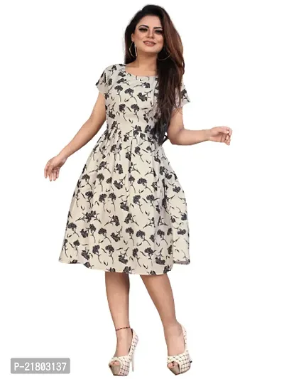 Stylish Multicoloured Crepe Printed Dress For Women-thumb0