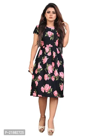 Stylish Multicoloured Crepe Printed Dress For Women-thumb0