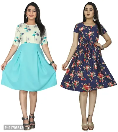 Stylish Multicoloured Crepe Printed Dresses Women Pack Of 2-thumb0