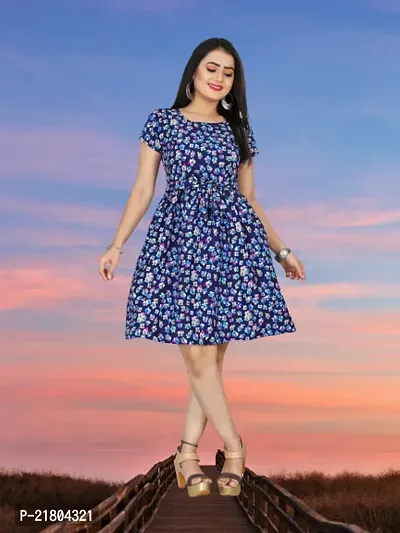 Stylish Multicoloured Crepe Printed Dress For Women