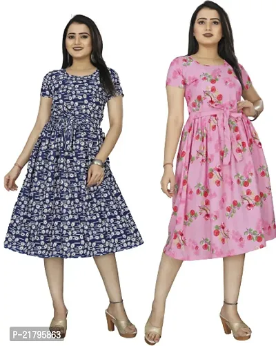 Stylish Multicoloured Crepe Printed Dresses Women Pack Of 2-thumb0